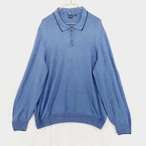 NWT BOSS Men's Blue Long Sleeve Polyamide Knit Polo Sweater P5693